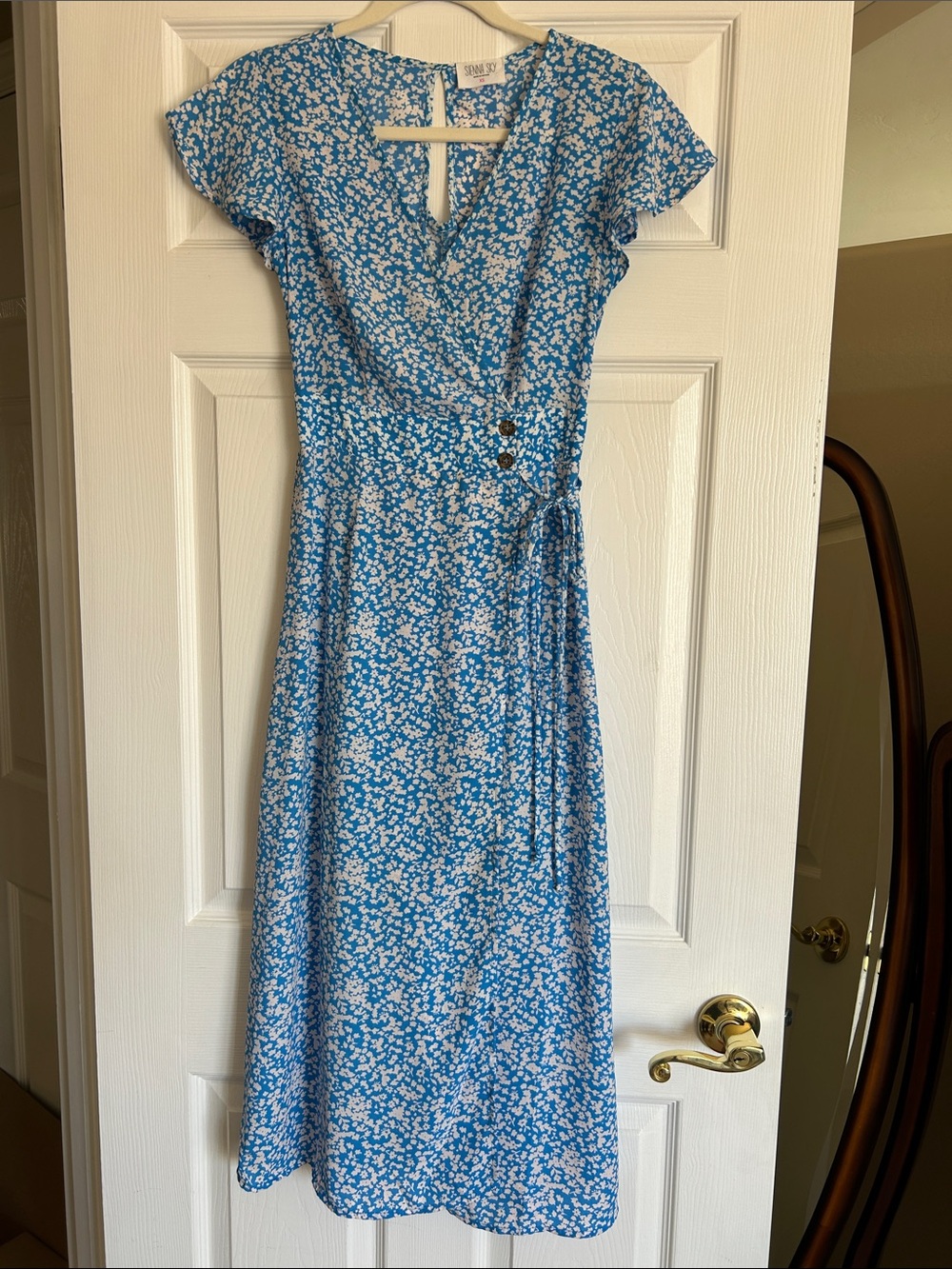 Sky Blue Floral Wrap Midi Dress
